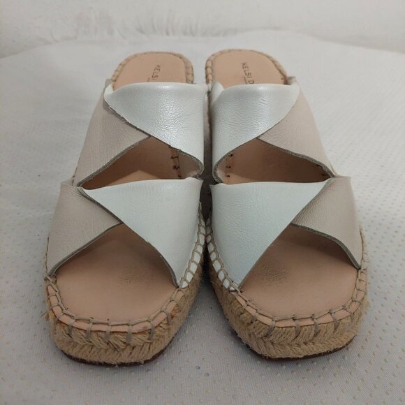 Kelsi Dagger Inwood White Beige Leather Espadrille Wedge Sandals Open Toe Sz 8.5 - Picture 2 of 11